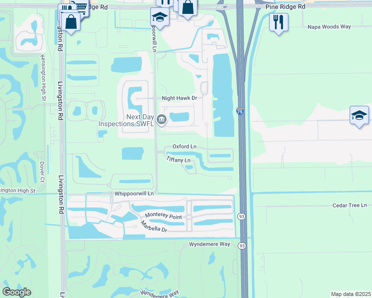 map of restaurants, bars, coffee shops, grocery stores, and more near 1184 Oxford Lane in Naples