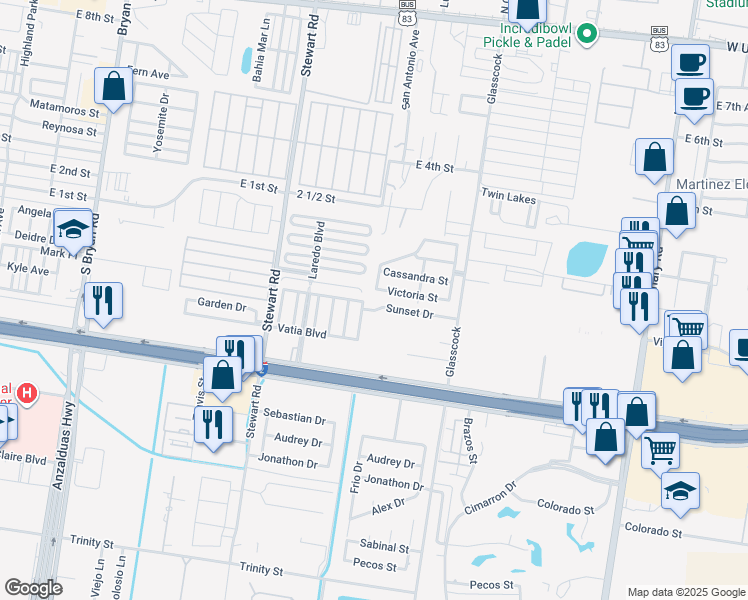 map of restaurants, bars, coffee shops, grocery stores, and more near 1801 Sunset Lane in Mission