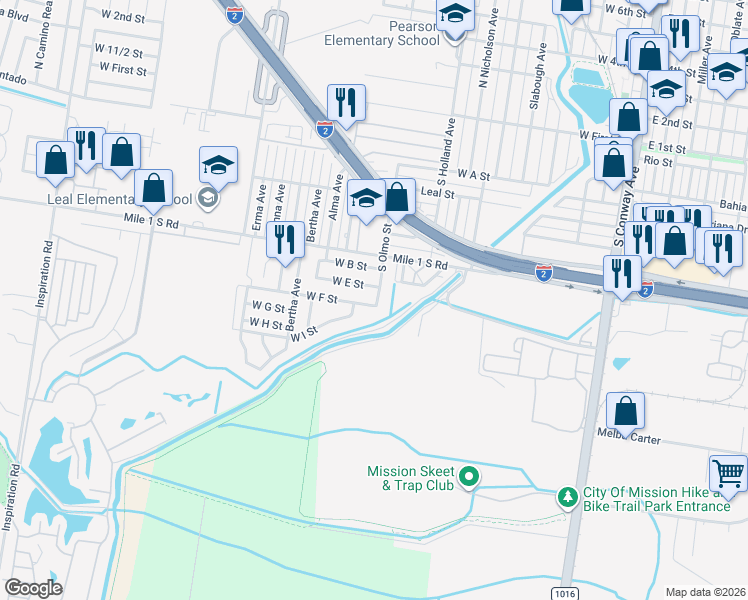 map of restaurants, bars, coffee shops, grocery stores, and more near 900 West F Street in Mission