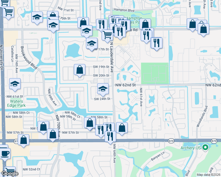 map of restaurants, bars, coffee shops, grocery stores, and more near 2306 Southwest 81st Terrace in North Lauderdale
