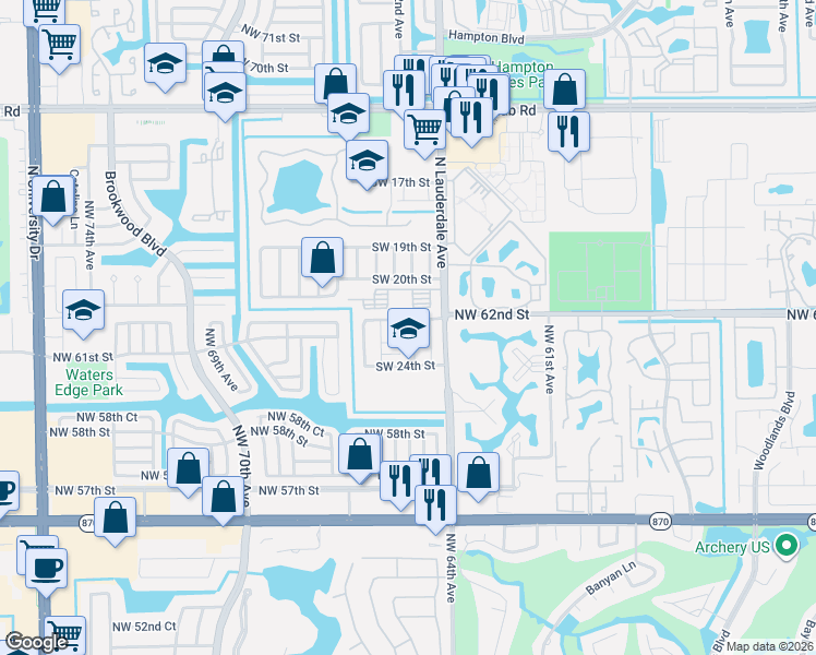 map of restaurants, bars, coffee shops, grocery stores, and more near 8114 Southwest 23rd Street in North Lauderdale