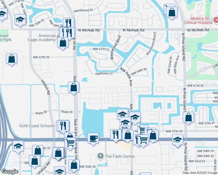 map of restaurants, bars, coffee shops, grocery stores, and more near 6009 Plum Isle Way in Tamarac