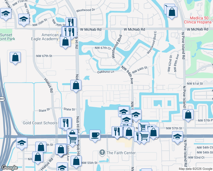 map of restaurants, bars, coffee shops, grocery stores, and more near 6009 Plum Isle Way in Tamarac