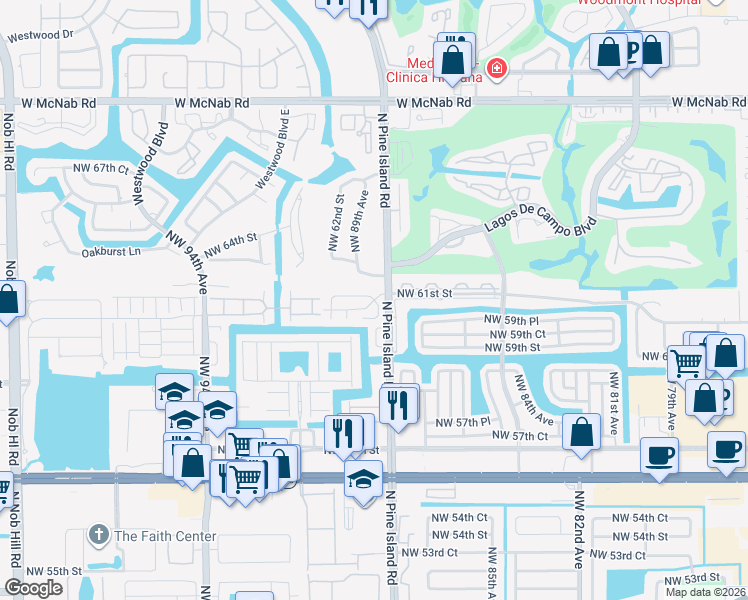 map of restaurants, bars, coffee shops, grocery stores, and more near 8806 Northwest Paradise Court in Tamarac