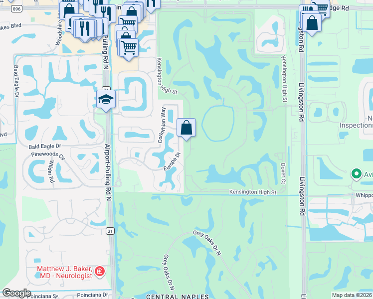 map of restaurants, bars, coffee shops, grocery stores, and more near 4778 Europa Drive in Naples