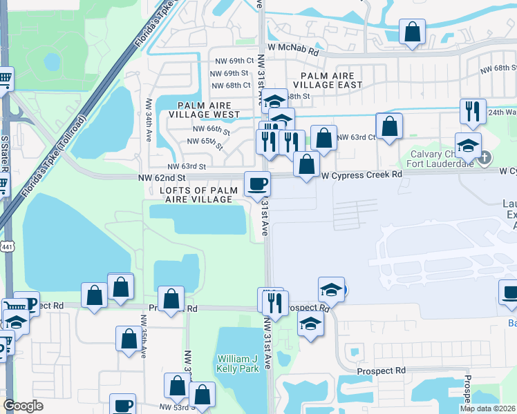 map of restaurants, bars, coffee shops, grocery stores, and more near 6051 Northwest 31st Avenue in Fort Lauderdale