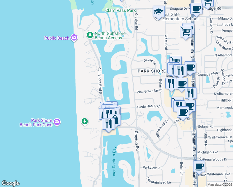 map of restaurants, bars, coffee shops, grocery stores, and more near 309 Neapolitan Way in Naples