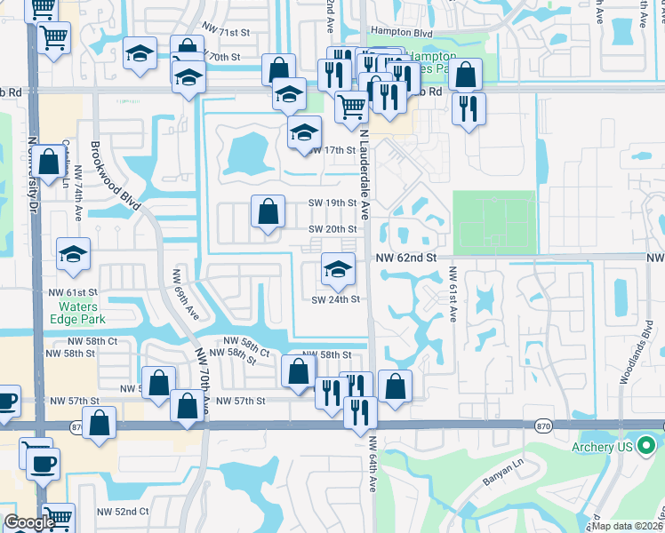 map of restaurants, bars, coffee shops, grocery stores, and more near 8114 Southwest 23rd Street in North Lauderdale