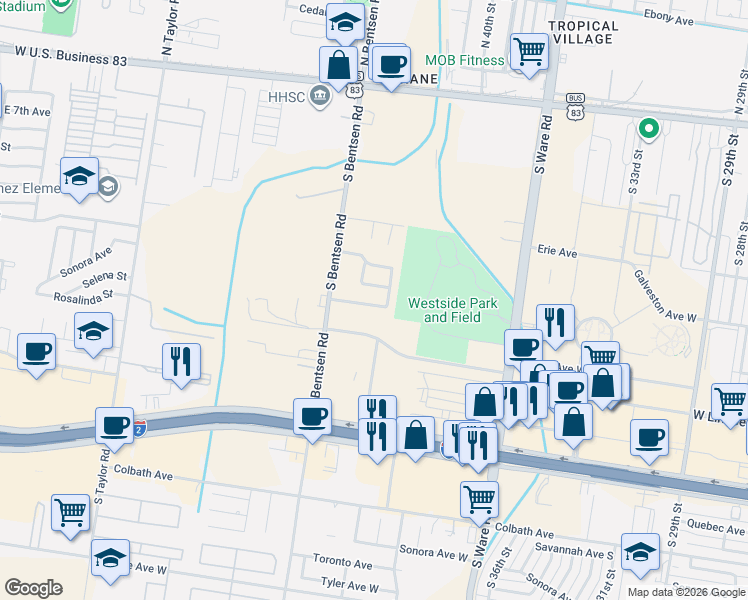 map of restaurants, bars, coffee shops, grocery stores, and more near 4133 West Ithica Avenue in McAllen