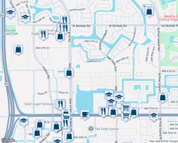 map of restaurants, bars, coffee shops, grocery stores, and more near 9772 North Grand Duke Circle in Tamarac