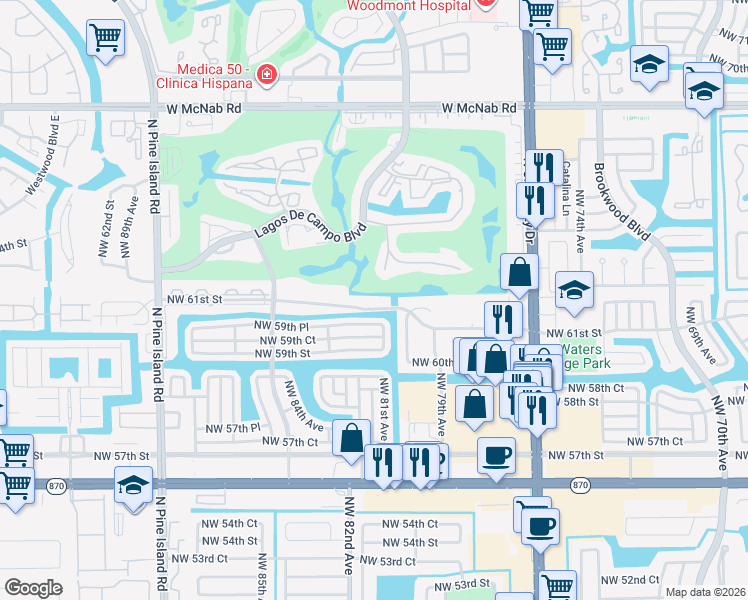 map of restaurants, bars, coffee shops, grocery stores, and more near 8105 Northwest 61st Street in Pompano Beach