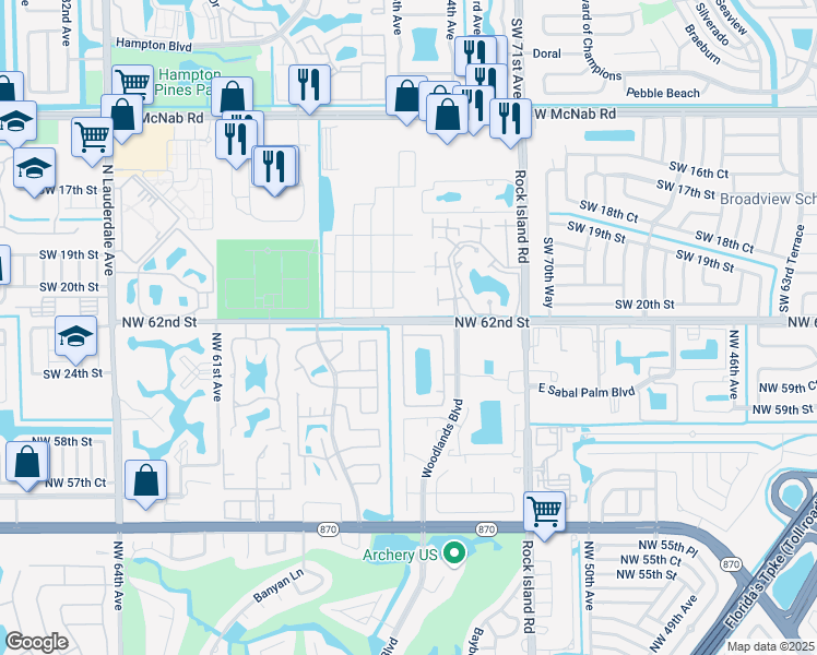 map of restaurants, bars, coffee shops, grocery stores, and more near 5550 Northwest 61st Place in Tamarac