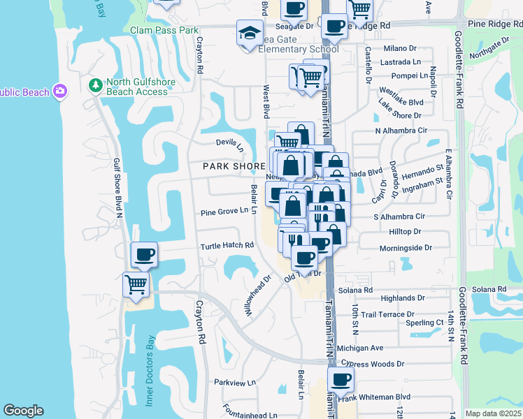 map of restaurants, bars, coffee shops, grocery stores, and more near 600 Neapolitan Way in Naples