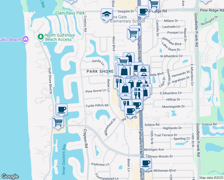 map of restaurants, bars, coffee shops, grocery stores, and more near 600 Neapolitan Way in Naples