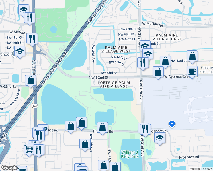 map of restaurants, bars, coffee shops, grocery stores, and more near 6100 Northwest 33rd Way in Fort Lauderdale