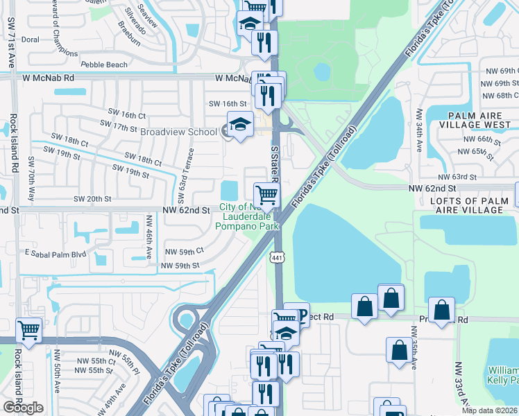 map of restaurants, bars, coffee shops, grocery stores, and more near 4200 Northwest 62nd Avenue in Pompano Beach