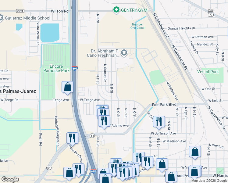 map of restaurants, bars, coffee shops, grocery stores, and more near 2000-2098 Austin Ave in Harlingen