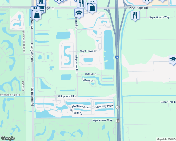 map of restaurants, bars, coffee shops, grocery stores, and more near 1450 Whippoorwill Lane in Naples