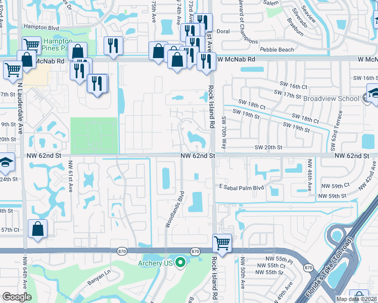 map of restaurants, bars, coffee shops, grocery stores, and more near 2077 Champions Way in North Lauderdale