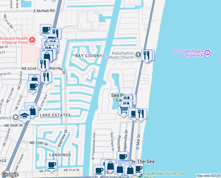 map of restaurants, bars, coffee shops, grocery stores, and more near 17 Gatehouse Road in Sea Ranch Lakes