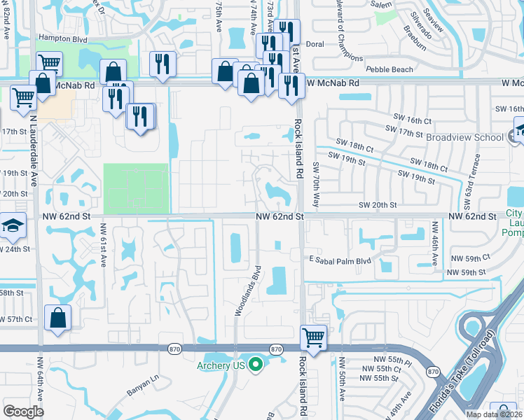 map of restaurants, bars, coffee shops, grocery stores, and more near 2101 Champions Way in North Lauderdale