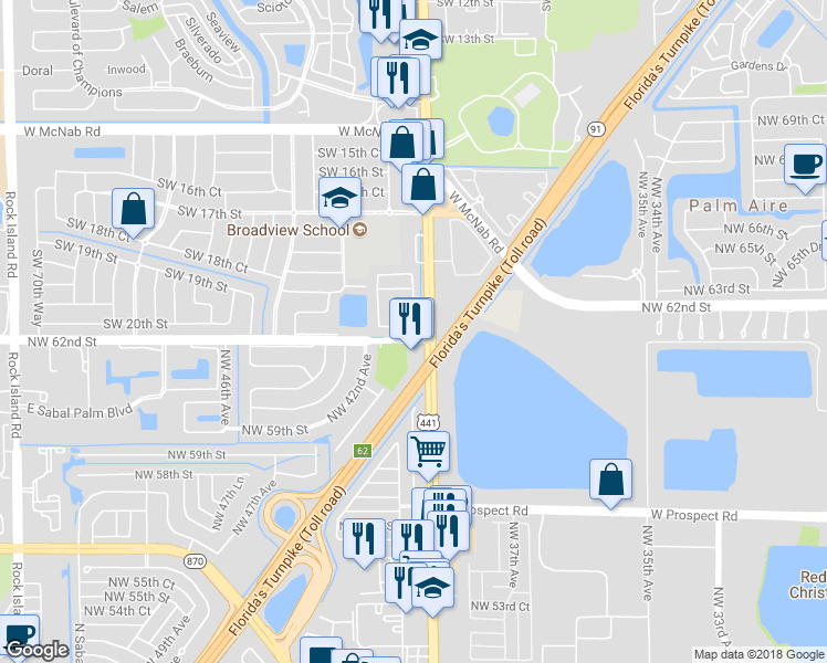 map of restaurants, bars, coffee shops, grocery stores, and more near 6006 Southwest 19th Place in North Lauderdale