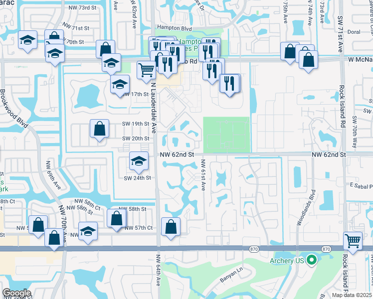 map of restaurants, bars, coffee shops, grocery stores, and more near 2090 Cross Keys Village in North Lauderdale