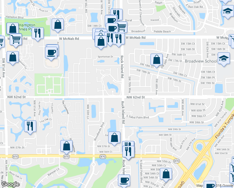 map of restaurants, bars, coffee shops, grocery stores, and more near 2058 Champions Way in North Lauderdale