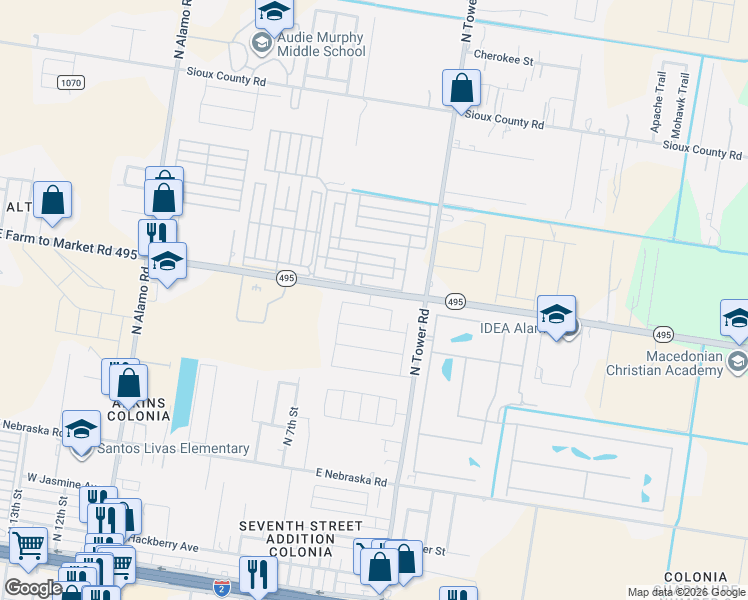 map of restaurants, bars, coffee shops, grocery stores, and more near 600 State Highway 495 in Alamo