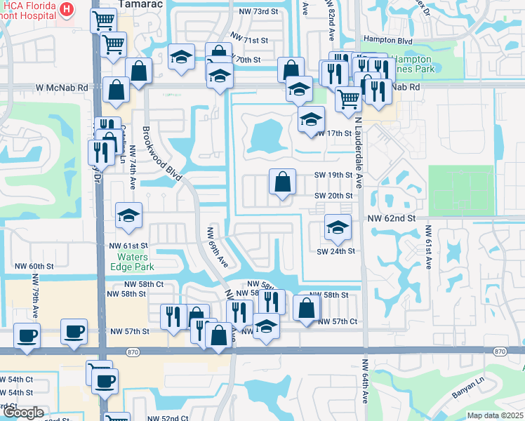 map of restaurants, bars, coffee shops, grocery stores, and more near 8502 Southwest 20th Street in North Lauderdale