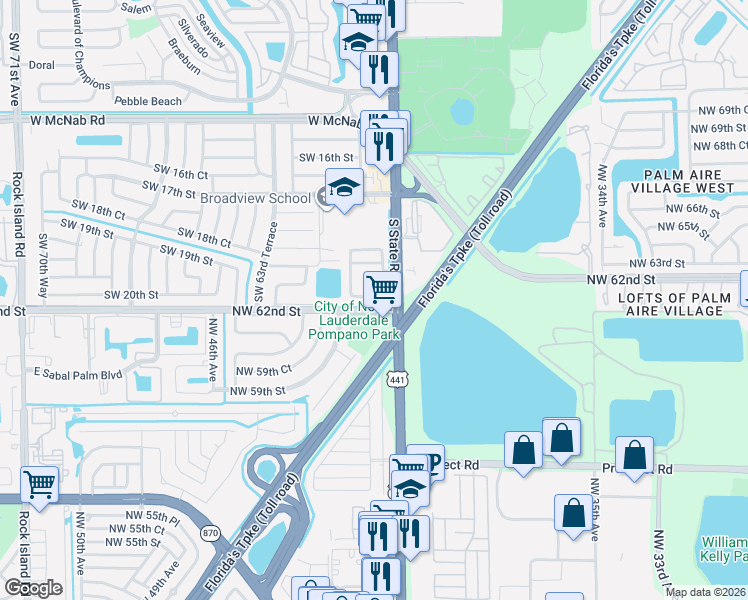 map of restaurants, bars, coffee shops, grocery stores, and more near 6041 Southwest 19th Place in North Lauderdale