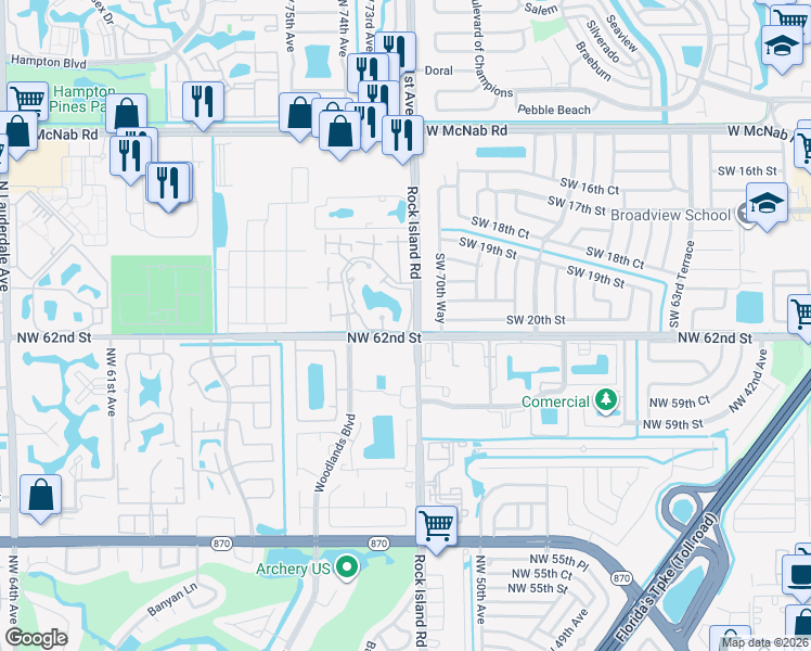 map of restaurants, bars, coffee shops, grocery stores, and more near 2040 Champions Way in North Lauderdale