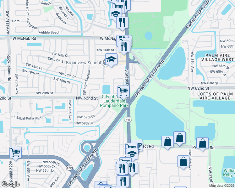map of restaurants, bars, coffee shops, grocery stores, and more near 6041 Southwest 19th Place in North Lauderdale