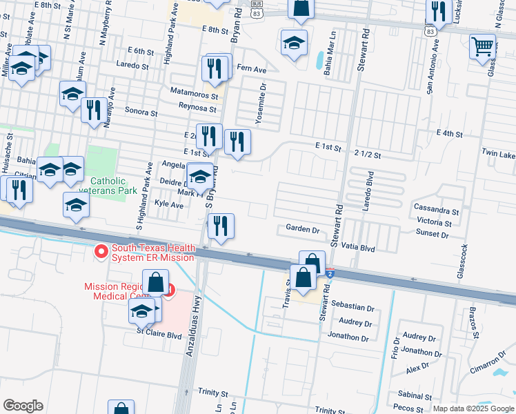 map of restaurants, bars, coffee shops, grocery stores, and more near 1362 Mark Place in Mission