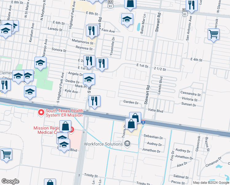 map of restaurants, bars, coffee shops, grocery stores, and more near 1362 Mark Place in Mission