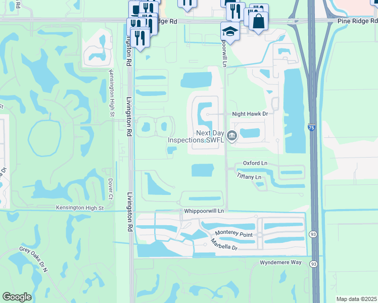 map of restaurants, bars, coffee shops, grocery stores, and more near 1550 Serrano Circle in Naples
