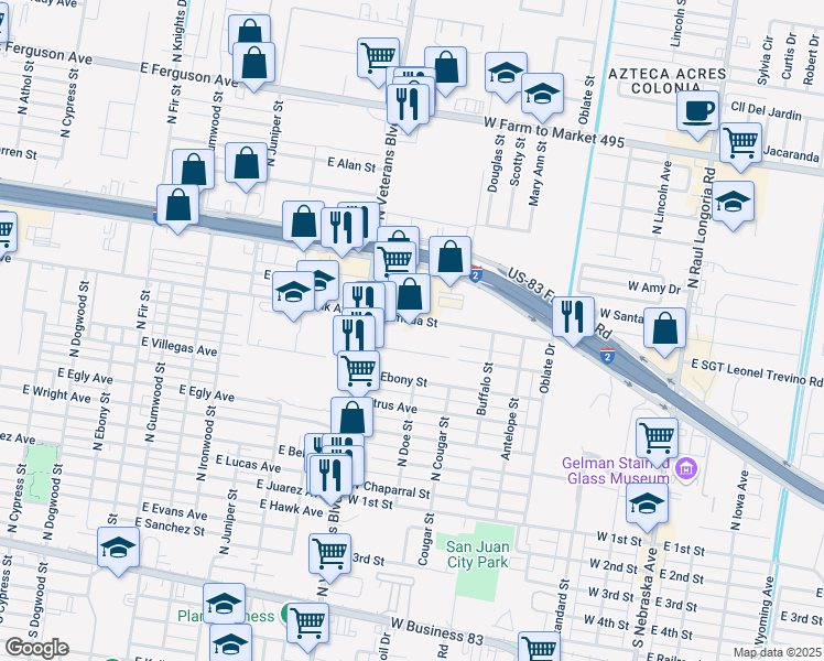 map of restaurants, bars, coffee shops, grocery stores, and more near 803 Alameda Street in San Juan