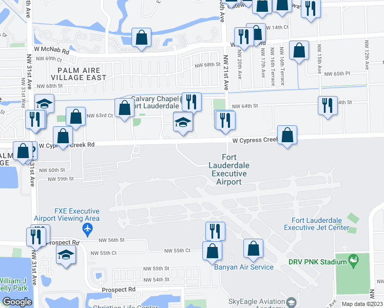 map of restaurants, bars, coffee shops, grocery stores, and more near 2200 West Cypress Creek Road in Fort Lauderdale