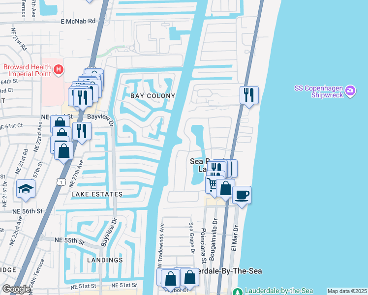 map of restaurants, bars, coffee shops, grocery stores, and more near 19 Gatehouse Road in Sea Ranch Lakes