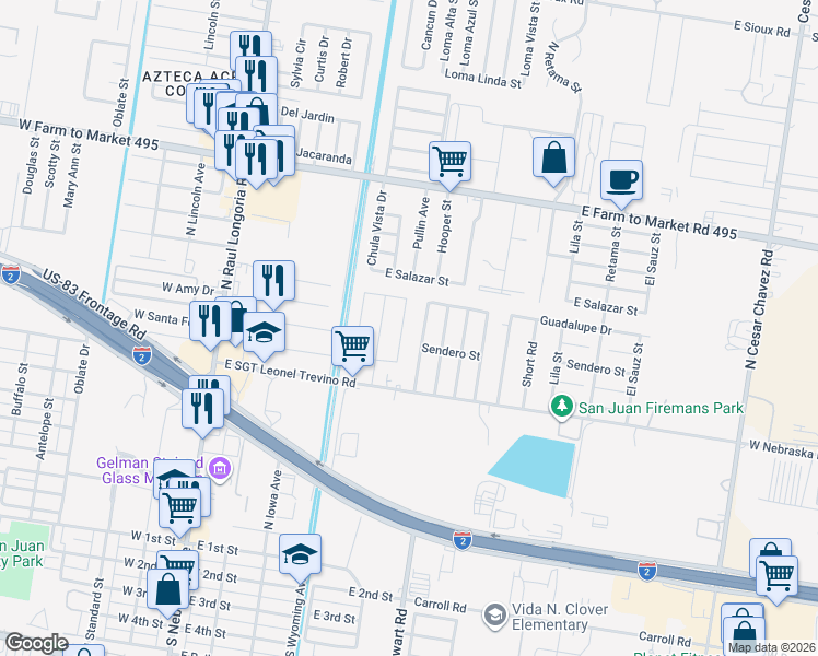 map of restaurants, bars, coffee shops, grocery stores, and more near 1200 San Ramon Street in San Juan