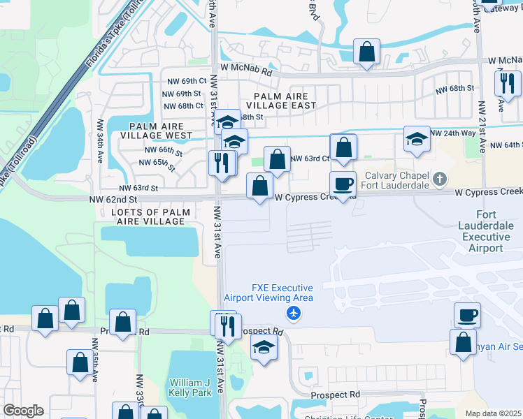 map of restaurants, bars, coffee shops, grocery stores, and more near 2900 West Cypress Creek Road in Fort Lauderdale