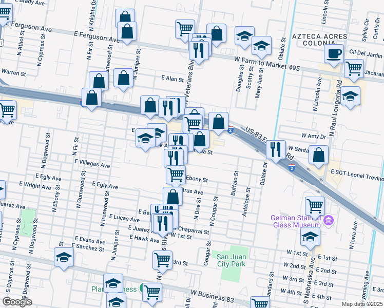 map of restaurants, bars, coffee shops, grocery stores, and more near 803 Alameda Street in San Juan