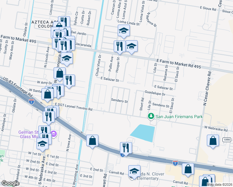 map of restaurants, bars, coffee shops, grocery stores, and more near 1110 Paisano Drive in San Juan