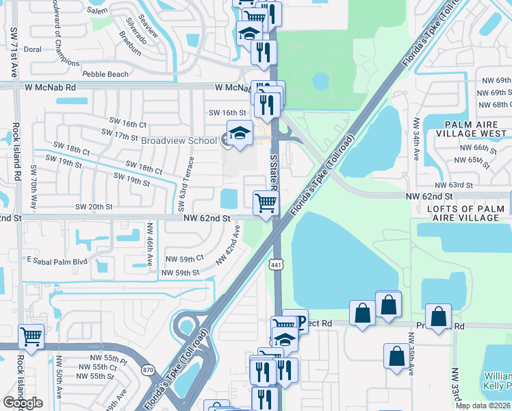 map of restaurants, bars, coffee shops, grocery stores, and more near 6051 Southwest 19th Place in North Lauderdale