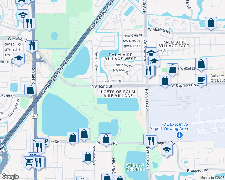 map of restaurants, bars, coffee shops, grocery stores, and more near 6190 Northwest 33rd Way in Fort Lauderdale