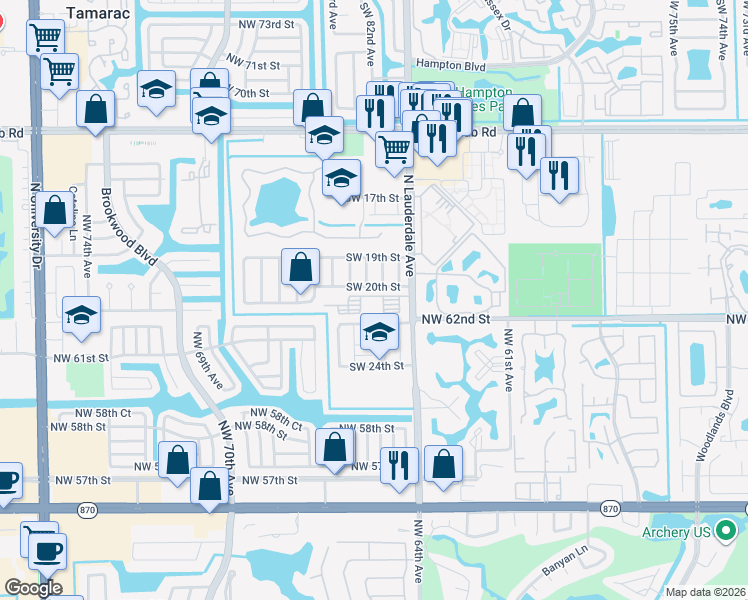 map of restaurants, bars, coffee shops, grocery stores, and more near 8204 Southwest 20th Street in North Lauderdale