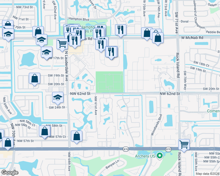 map of restaurants, bars, coffee shops, grocery stores, and more near 7801 Bailey Road in North Lauderdale