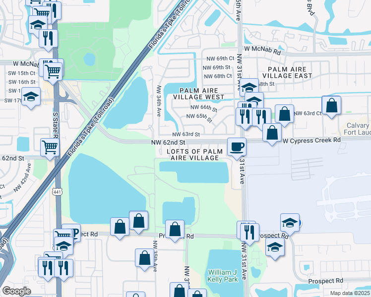 map of restaurants, bars, coffee shops, grocery stores, and more near 6190 Northwest 33rd Way in Fort Lauderdale