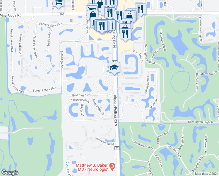 map of restaurants, bars, coffee shops, grocery stores, and more near 217 Bobolink Way in Naples