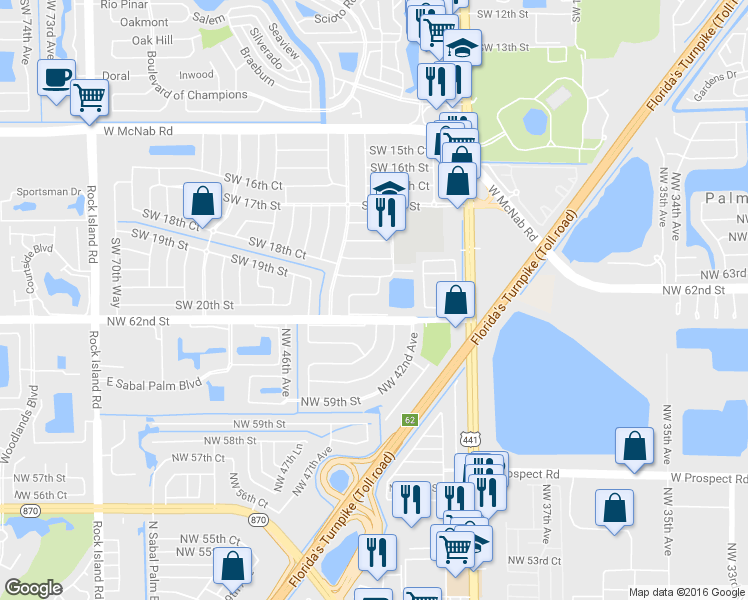 map of restaurants, bars, coffee shops, grocery stores, and more near 6260 Southwest 20th Street in Pompano Beach